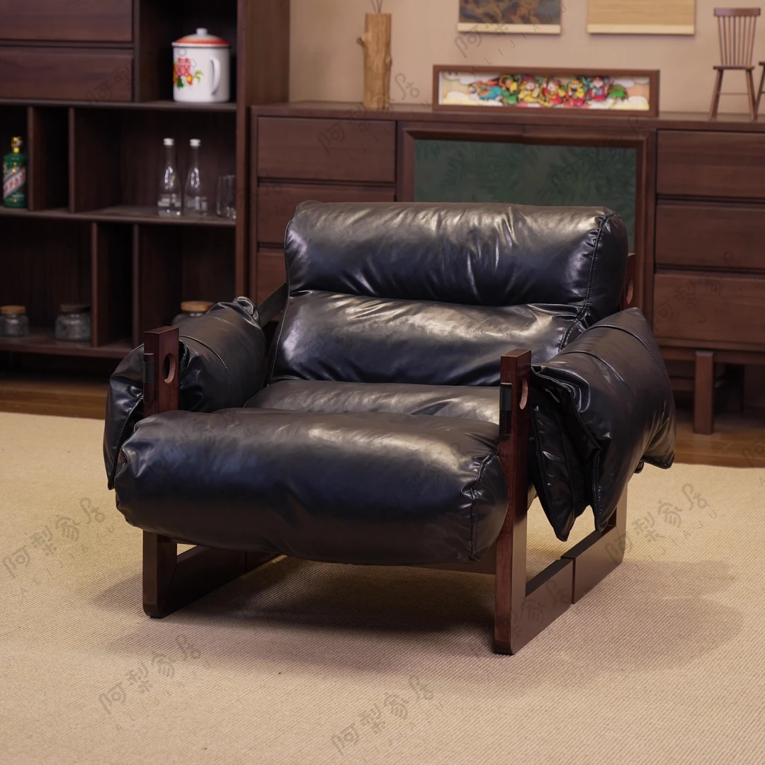 泽西岛美式客厅单人沙发椅中古风实木复古懒人沙发设计师款休闲椅