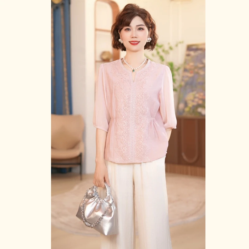 【现货现发】中年妈妈装夏季套装洋气上衣服时尚中老年女装两件套