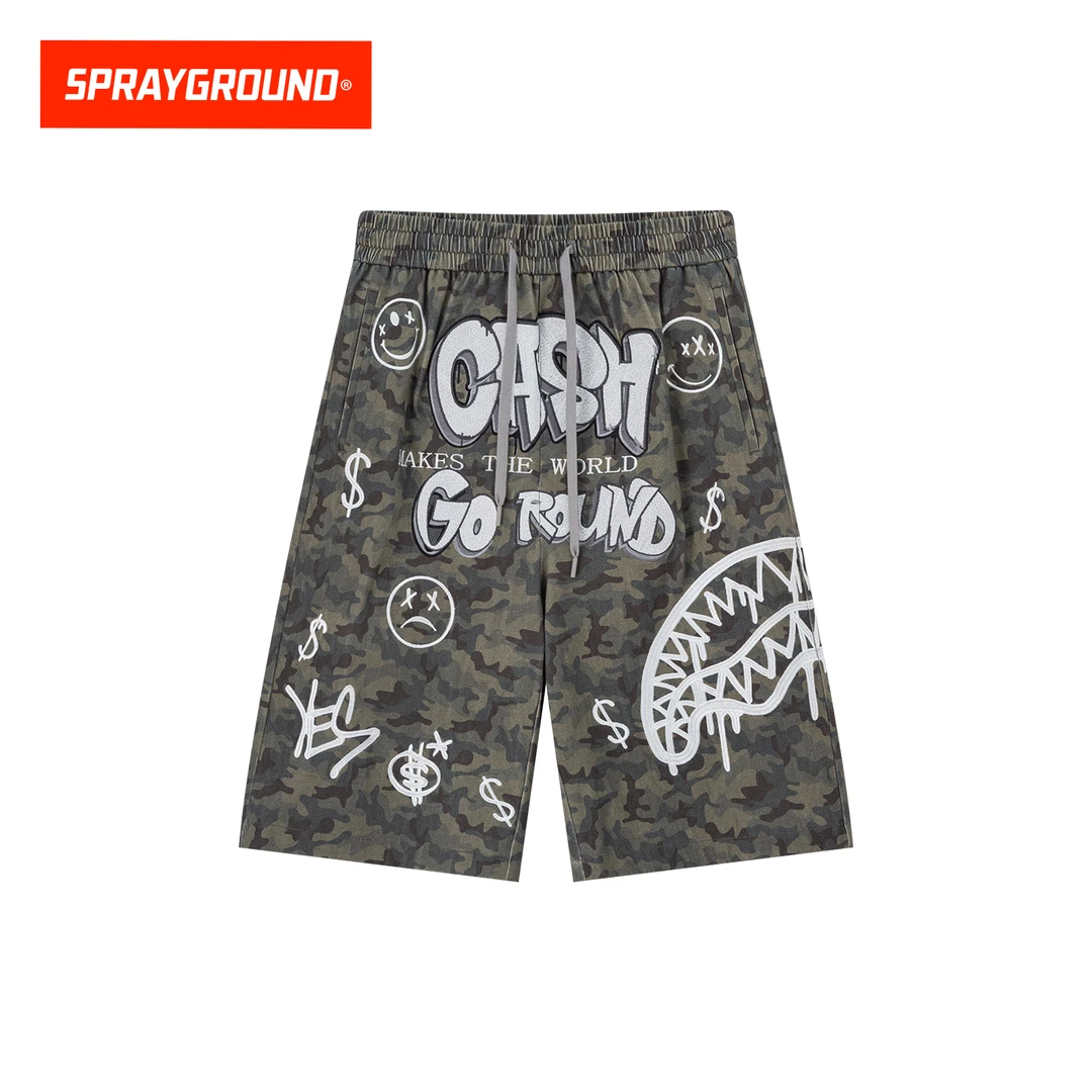 SPRAYGROUND鲨鱼嘴迷彩针织短裤百搭宽松潮流刺绣休闲HD W1221921