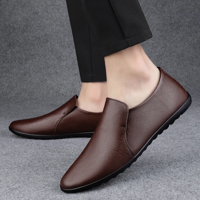 男士皮鞋夏季新款软底透气时尚休闲百搭舒适男鞋一脚蹬懒人驾车鞋