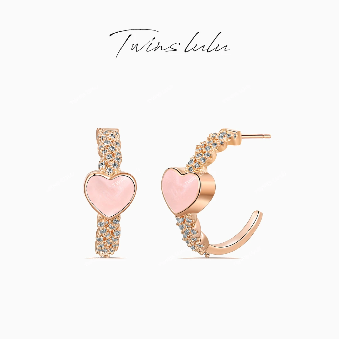 TWINS LULU 镀k金 轻奢气质时尚百搭甜美少女爱心C形耳环TSL1035
