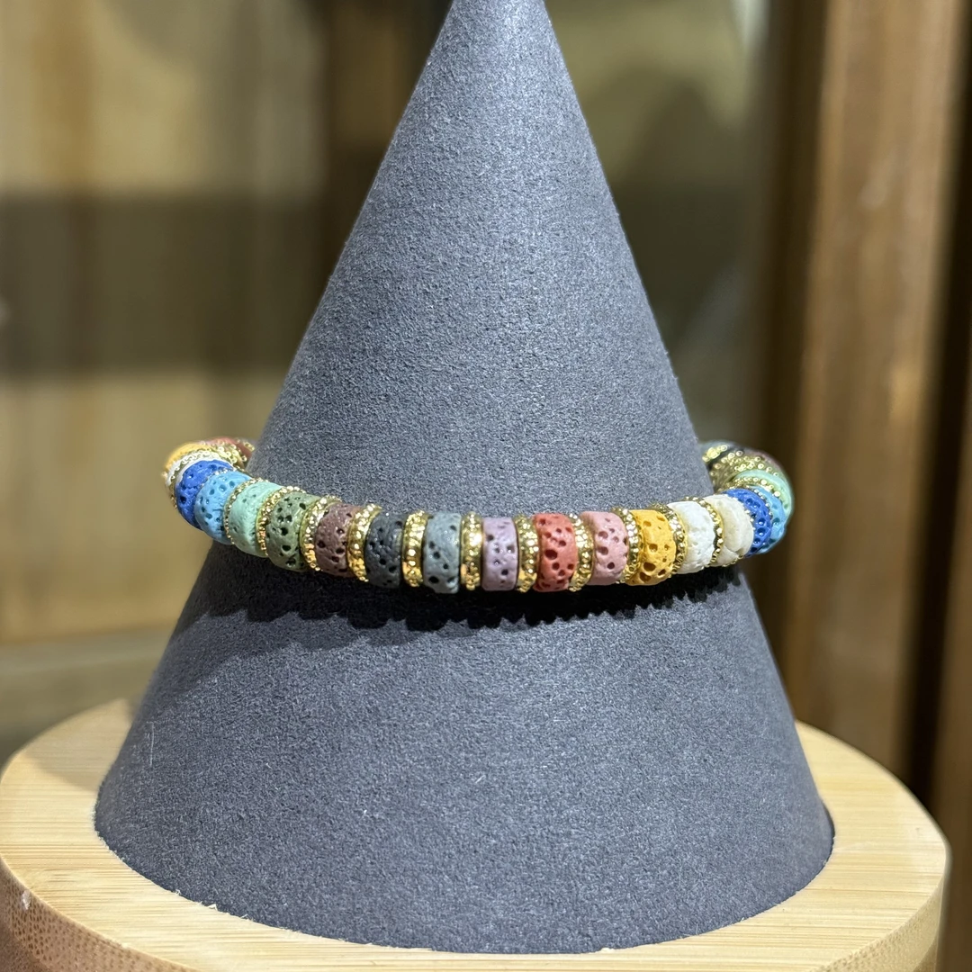 非金属仿水晶手链 七彩火山石手链