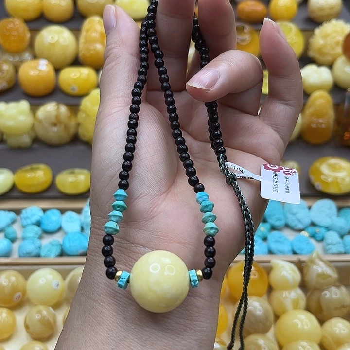蜜蜡未镶嵌套链圆珠锁骨链