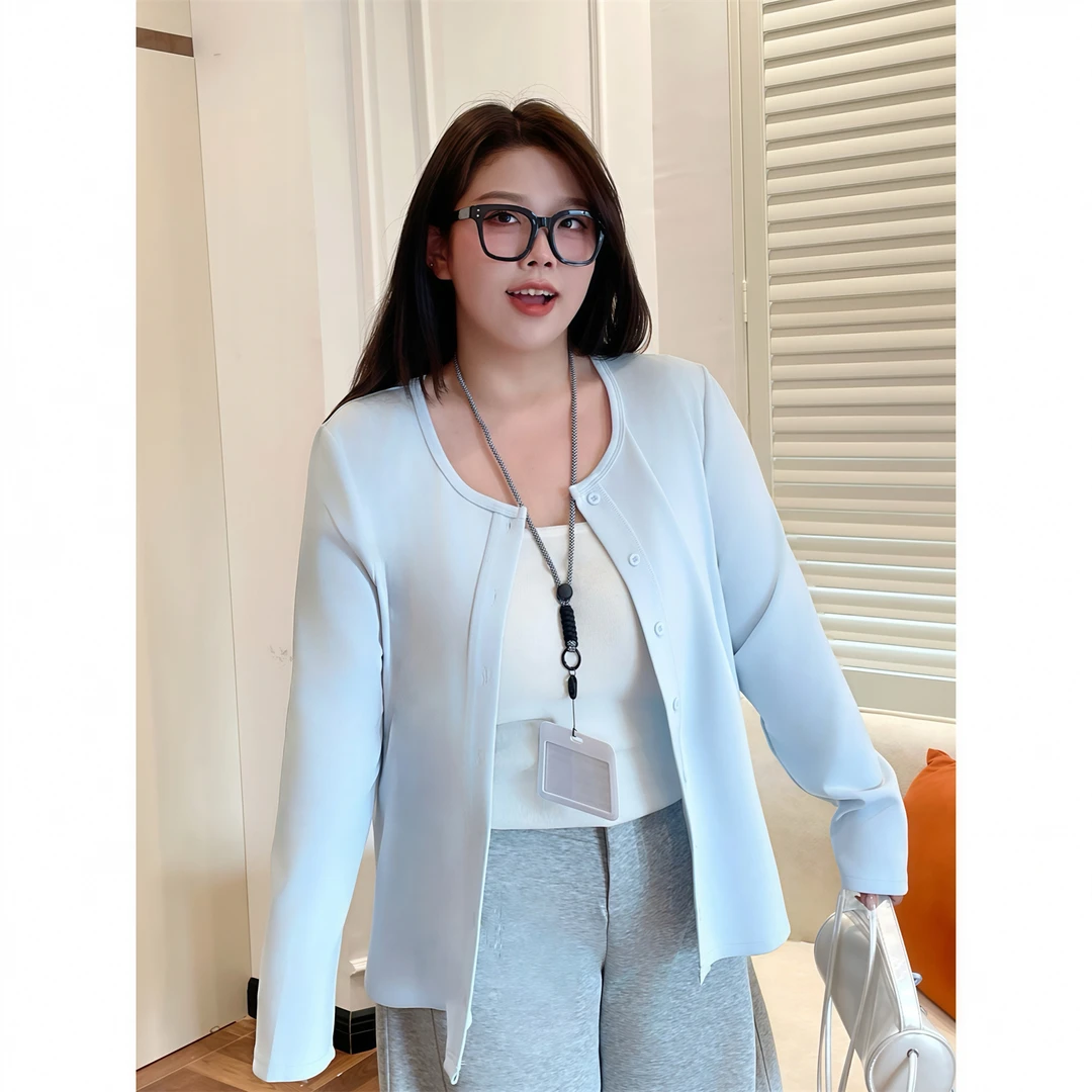 大码女装秋季温婉大气花契200斤胖mm轻氧温柔风开衫外套14549-Q