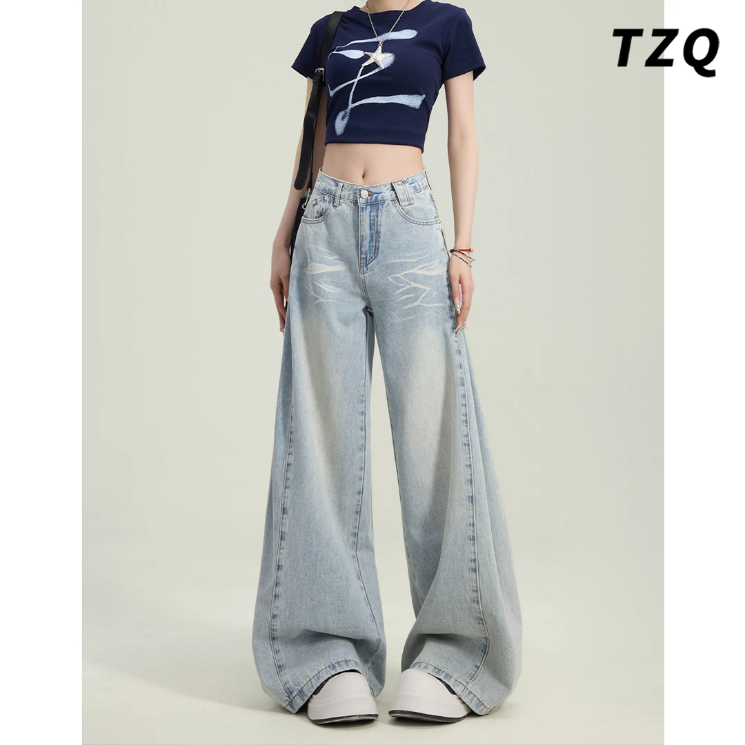 2025春夏新款浅色美式阔腿牛仔裤女宽松显瘦百搭拖地裤TZQ2522553