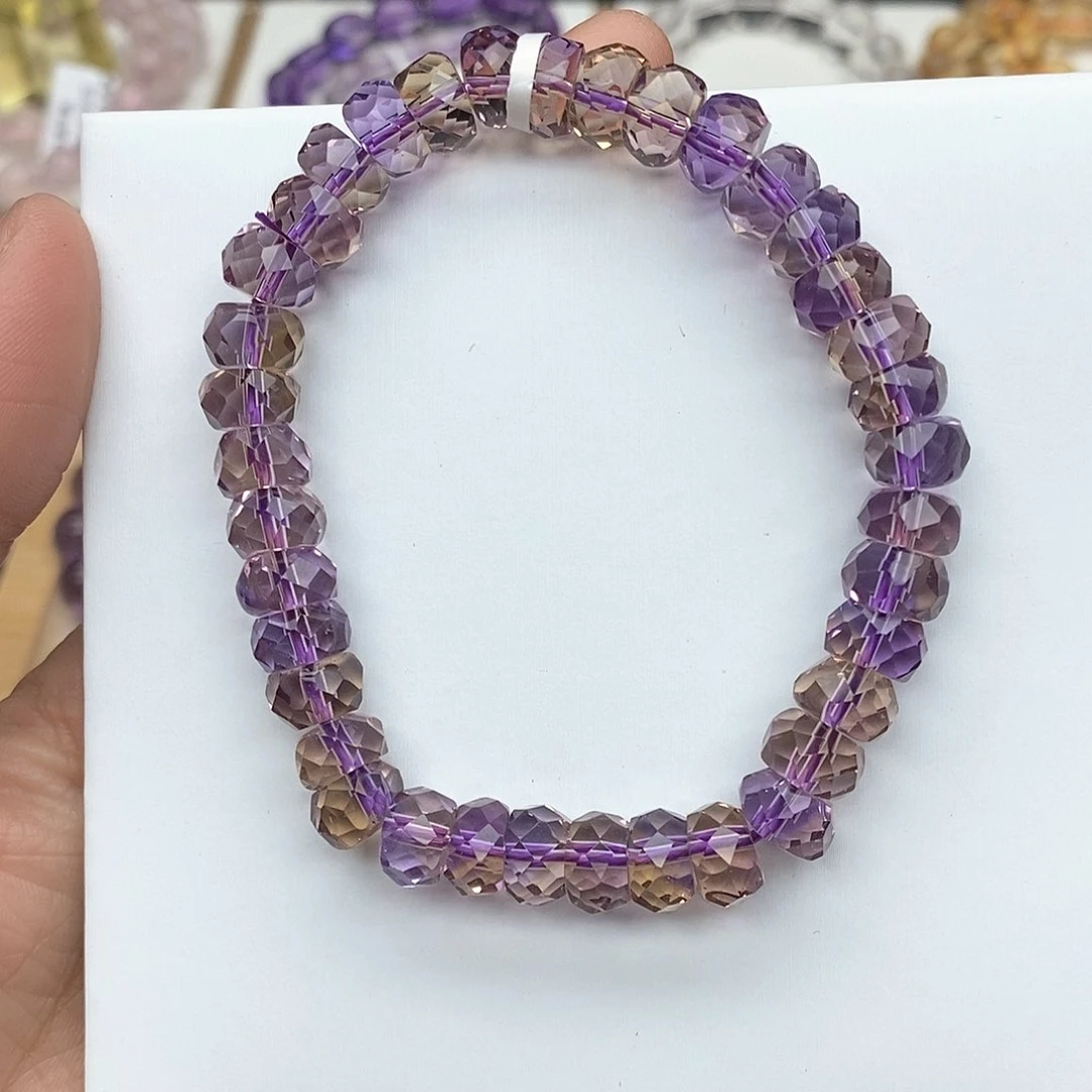 水晶手链未镶嵌往***生紫黄共体算盘珠8