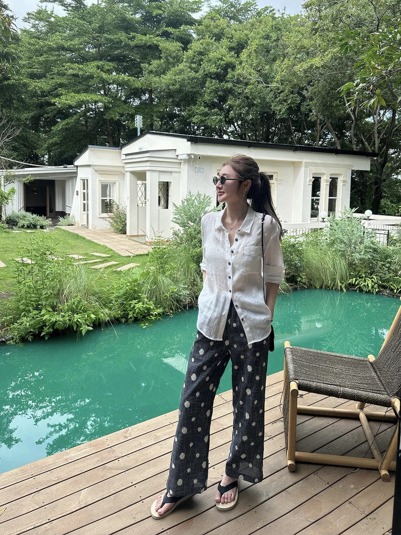 AIMURSE【茉香】小众设计师 刺绣波点格子复古百搭休闲裤 AM6866