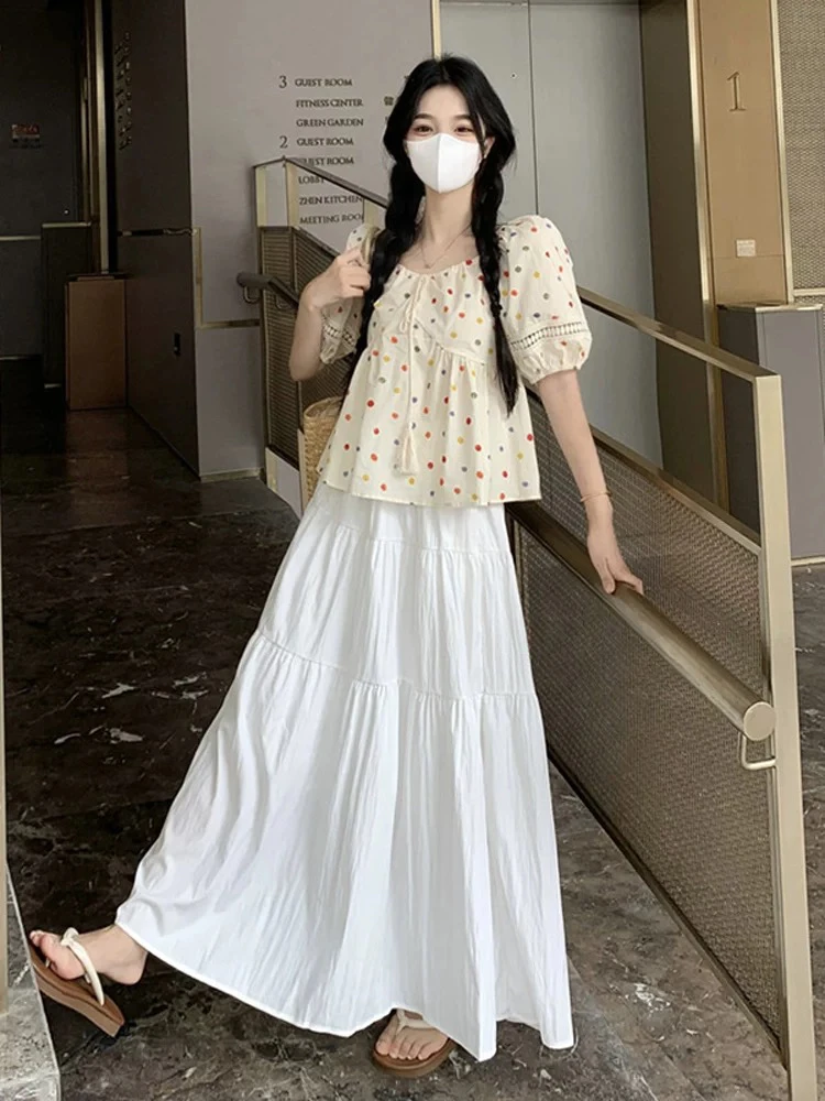 甜美彩色波点上衣半身裙夏季新款遮肉显瘦时尚百搭