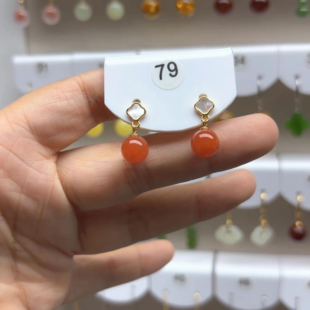 南红玛瑙银S925镶嵌耳饰