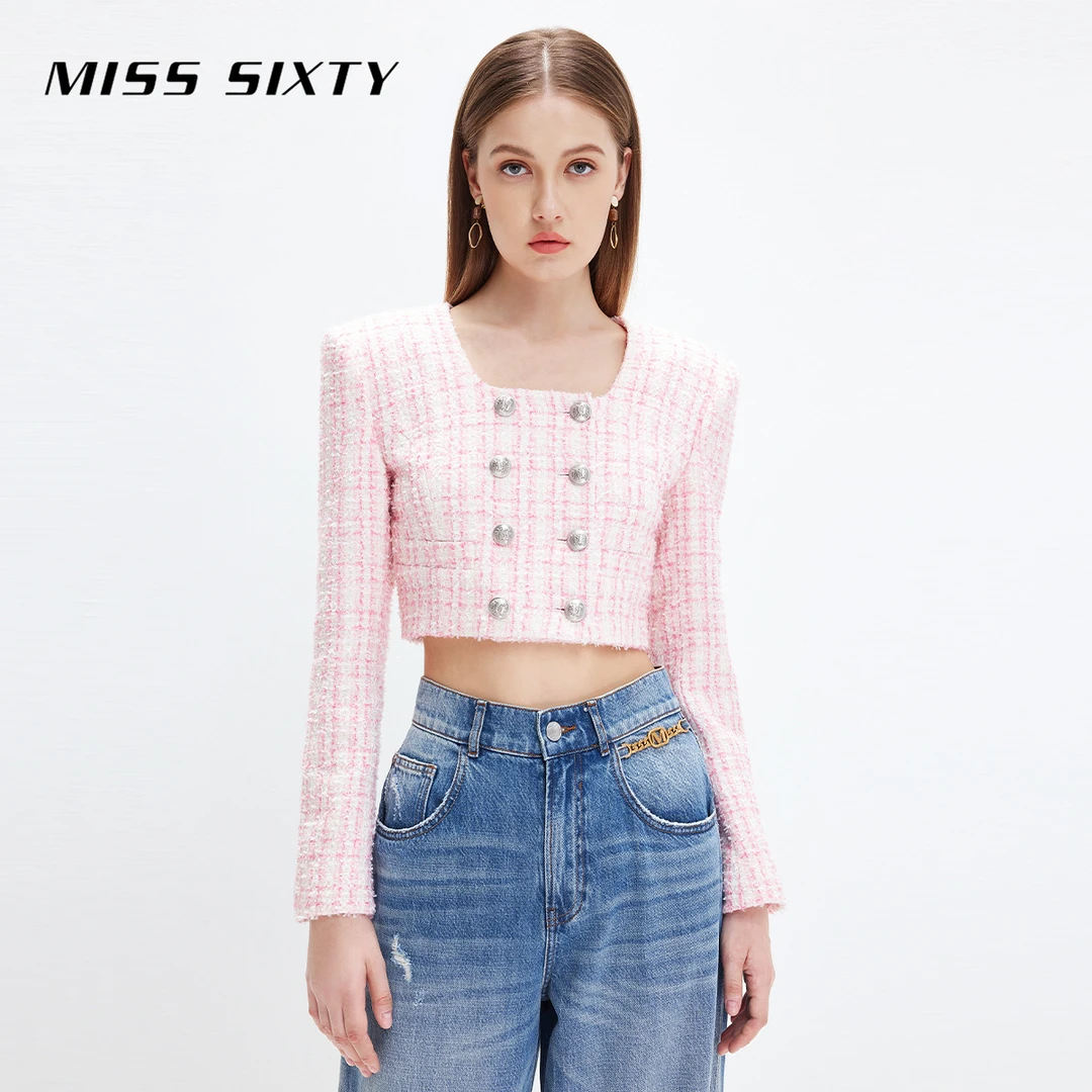 Miss Sixty秋新款小香风呢外套女方领短款citywarm