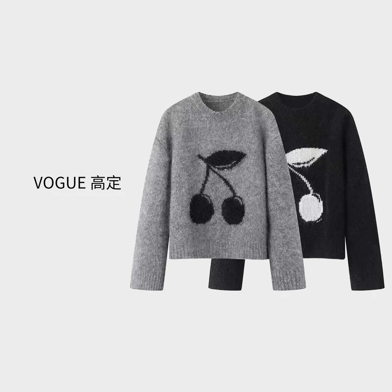 【B010】秋冬新款马海毛提花樱桃套头毛衣BS