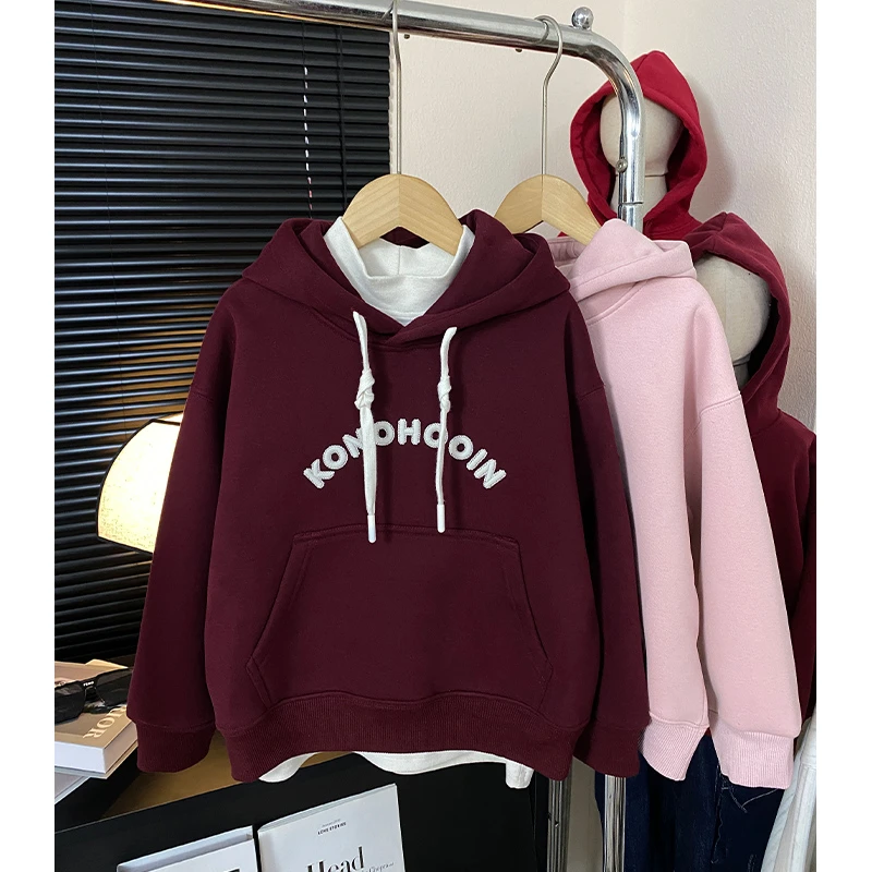 男童加绒卫衣冬季连帽2024新款男孩红色帽衫洋气炸街儿童长袖上衣