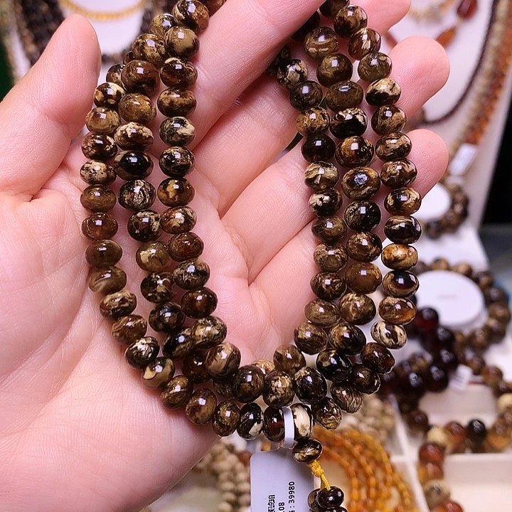 琥珀未镶嵌裸石黑花8+585