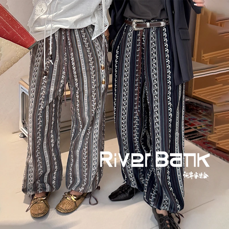 河岸家买手店设计师SELALAGU X OITMMTIO花色条纹刺绣抽绳裤25春