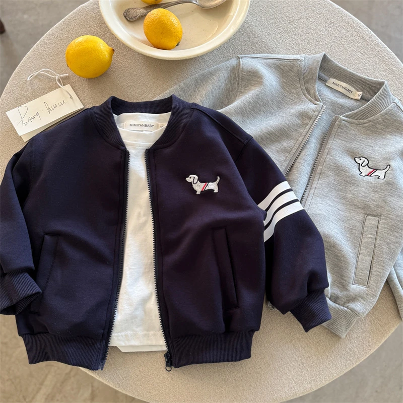 儿童外套2025春季新品男女童拉链小狗外套宝宝针织卫衣外套