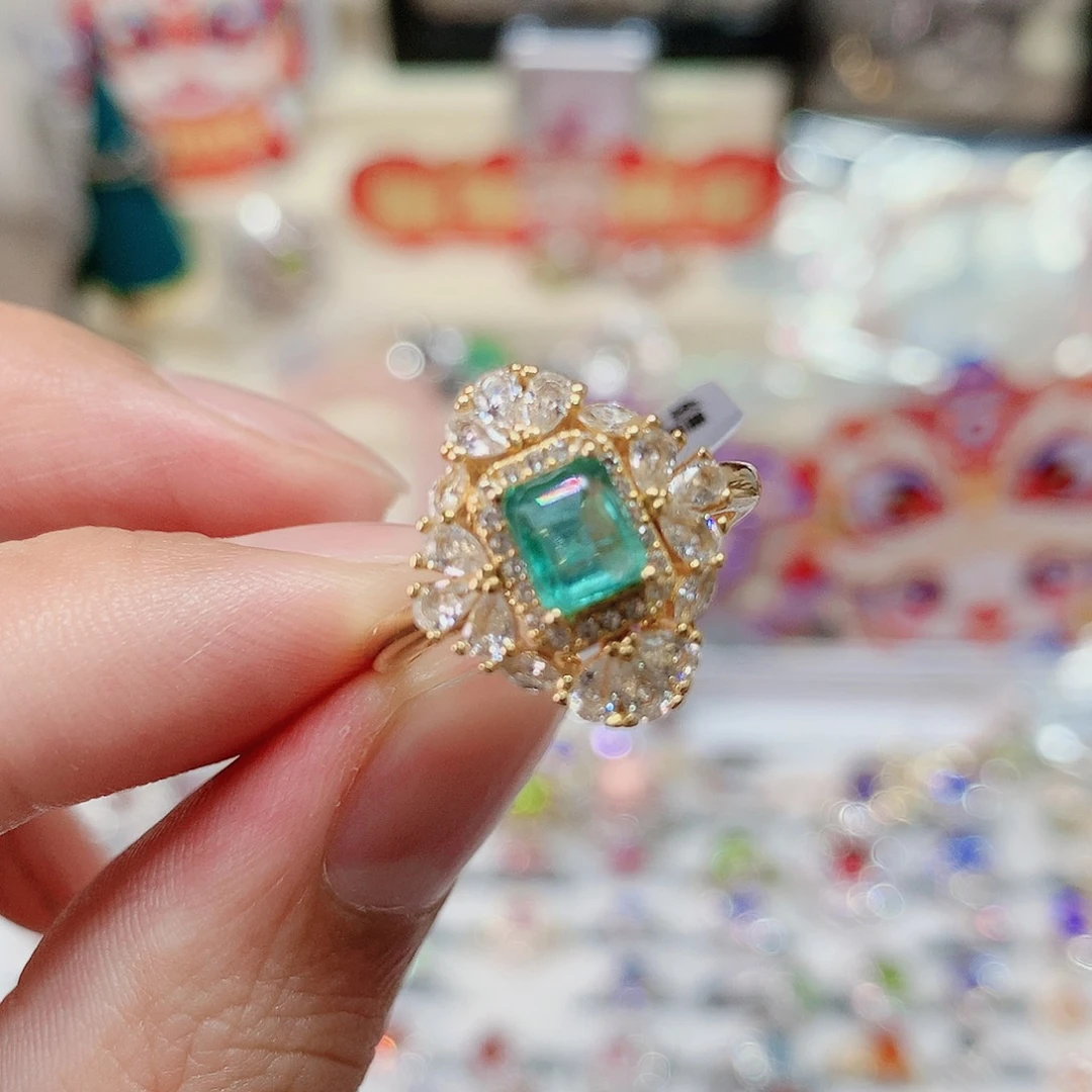 祖母绿戒指银S925镶嵌