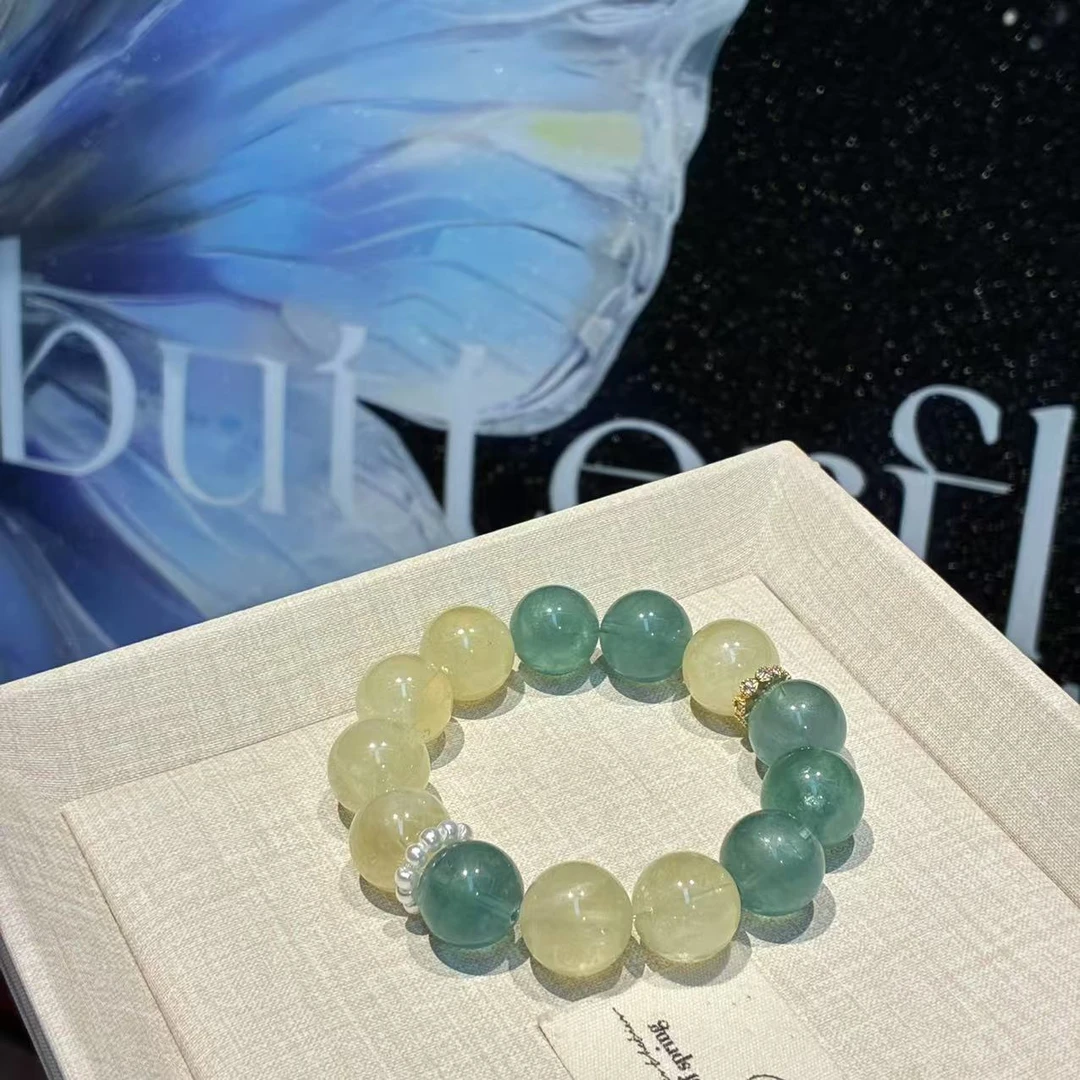 【直播间专属】绿萤石14mm+柠檬黄14mm手串多样性发其一-1650