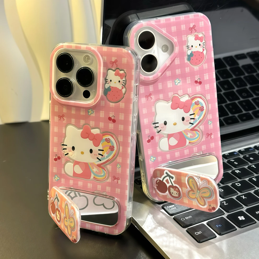 蝴蝶Kitty酱镜子支架适用iPhone苹果16手机壳华为p70vivo小米oppo