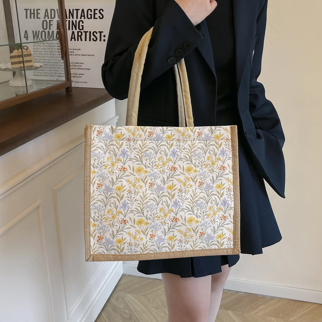 2025春夏新款碎亚麻包外出郊游单肩包大号妈咪包高颜值女包文艺