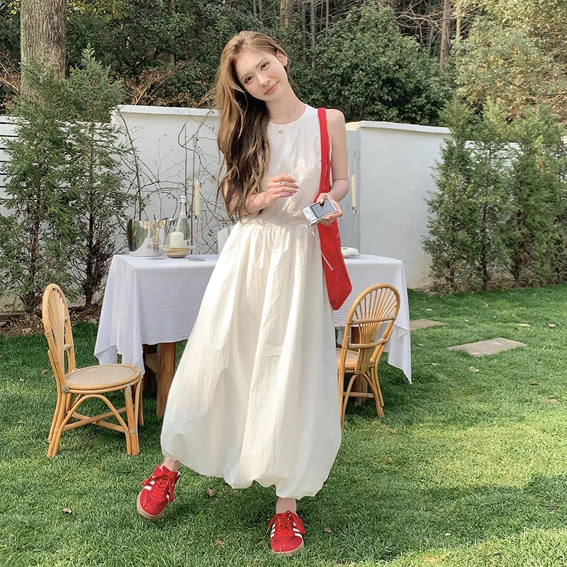 高级感温柔风花苞连衣裙女夏法式超仙甜酷显瘦到脚踝无袖背心长裙