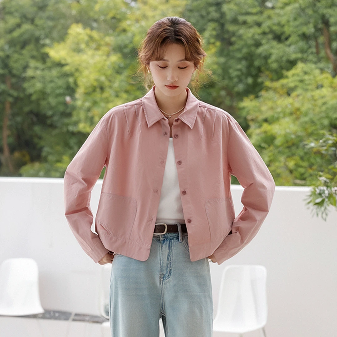 【佐】art●简约基础款时尚纯棉翻领衬衫2025秋新款品牌撤柜女装