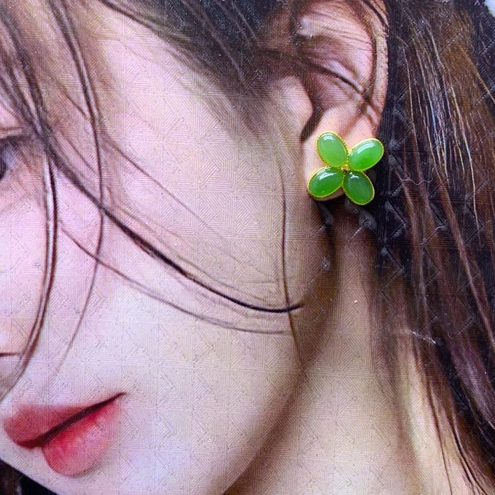 和田玉银S925镶嵌耳饰