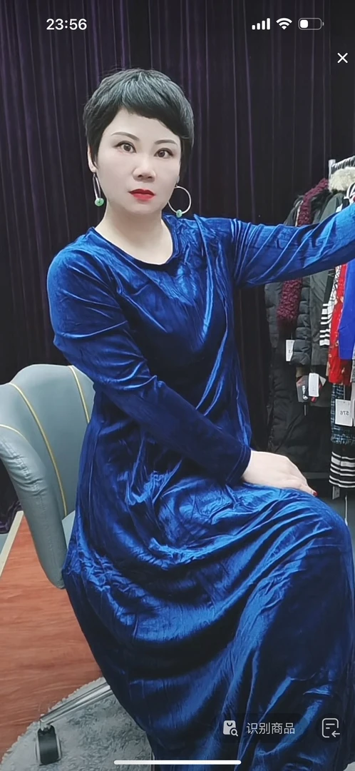 大码女装新款金丝绒连衣裙725