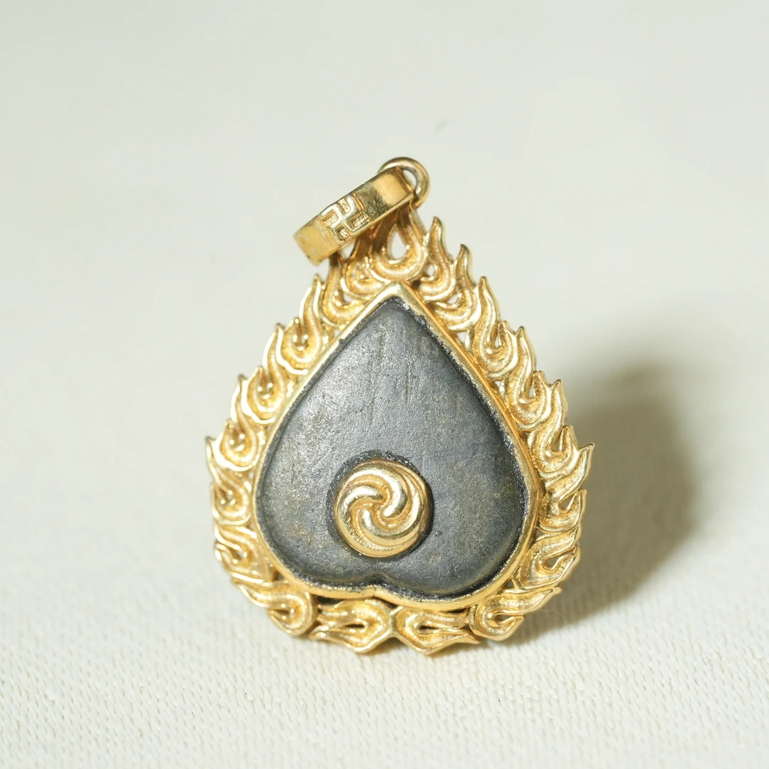 明早期天铁吊坠（银鎏金后镶嵌）【古珠精选】AABS250105058