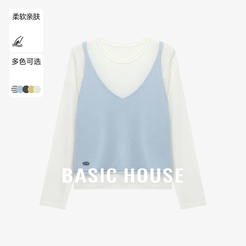 Basic House/百家好春季欧若风可拆卸休闲针织衫毛衣-B0625H5C282