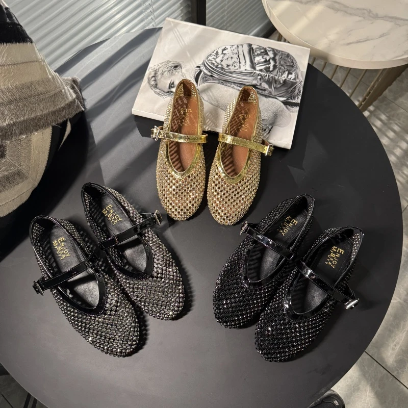 【老罗专属】EM2025春夏季新款镂空水钻一字带浅口单鞋2505-1