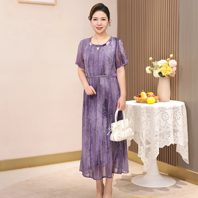 2025夏季新款妈妈装洋气雪纺连衣裙加肥加大透气显瘦中年女装裙子