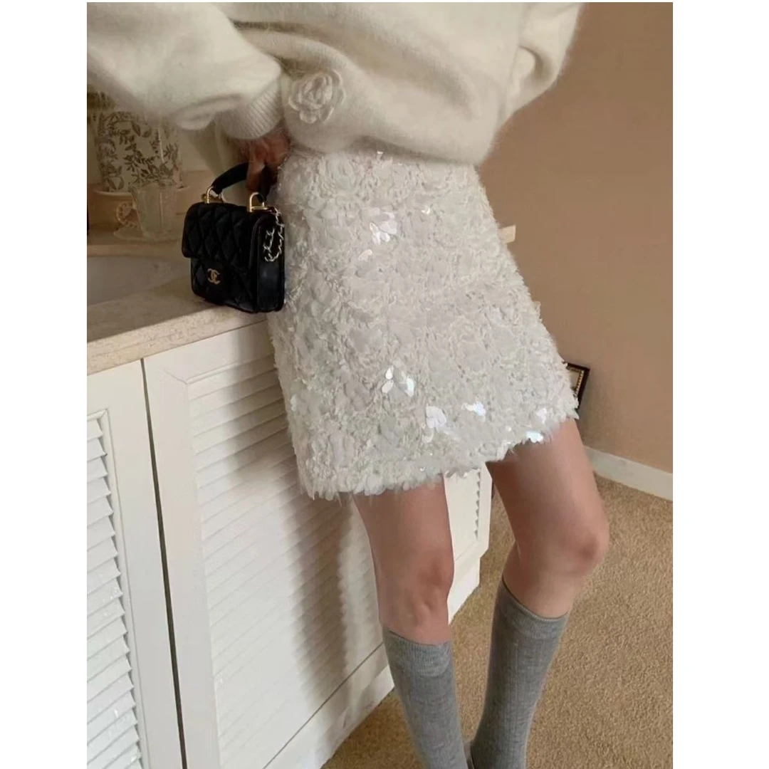 KIKI严选：84142-JENNY家欧洲站南油秋冬新款时尚亮片小香风短裙