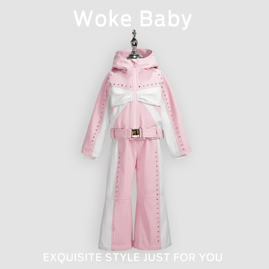 女童秋冬设计感加绒加厚连帽外套撞色宽松上衣汉服裤子W5017