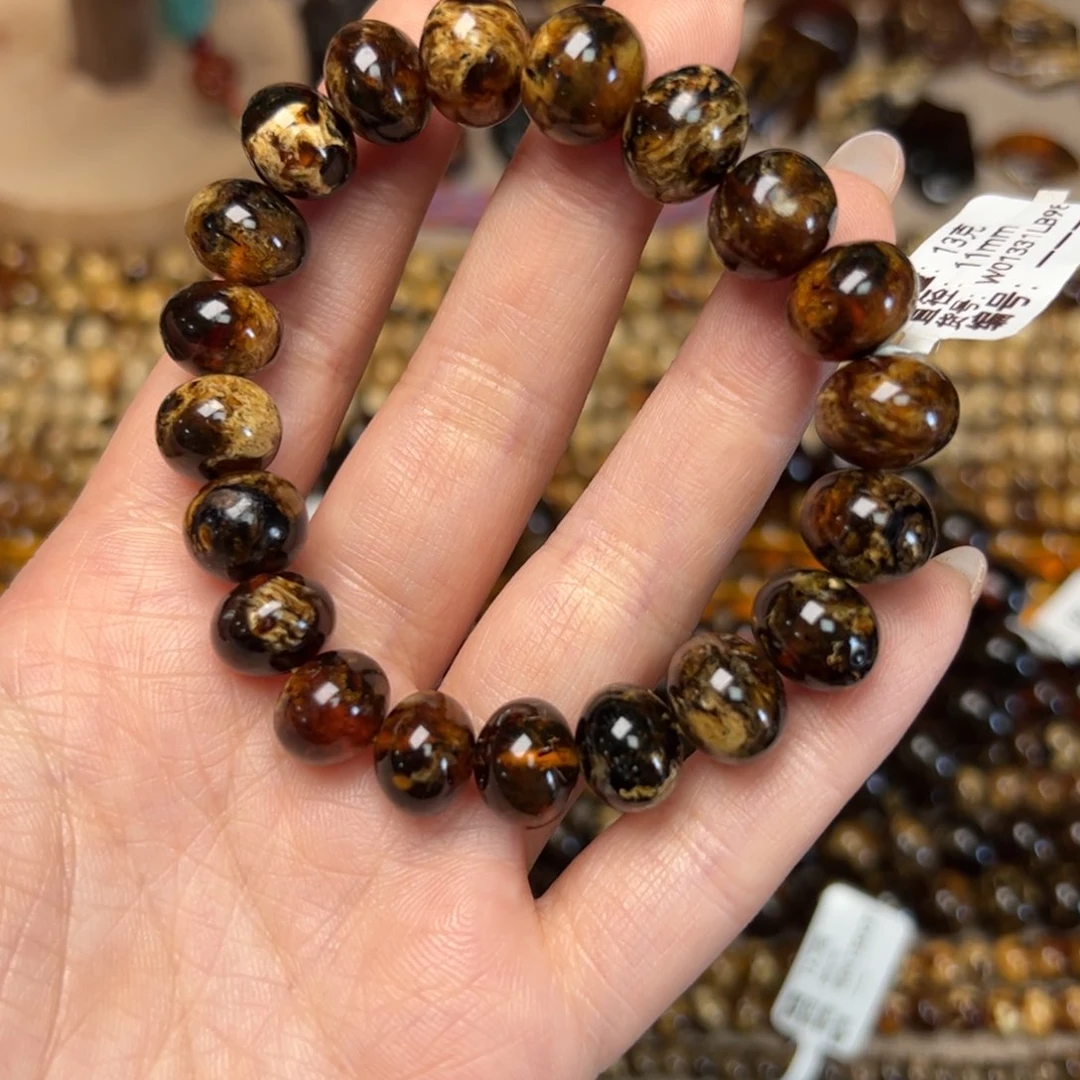 琥珀手链未镶嵌味***道抚顺琥珀黑花