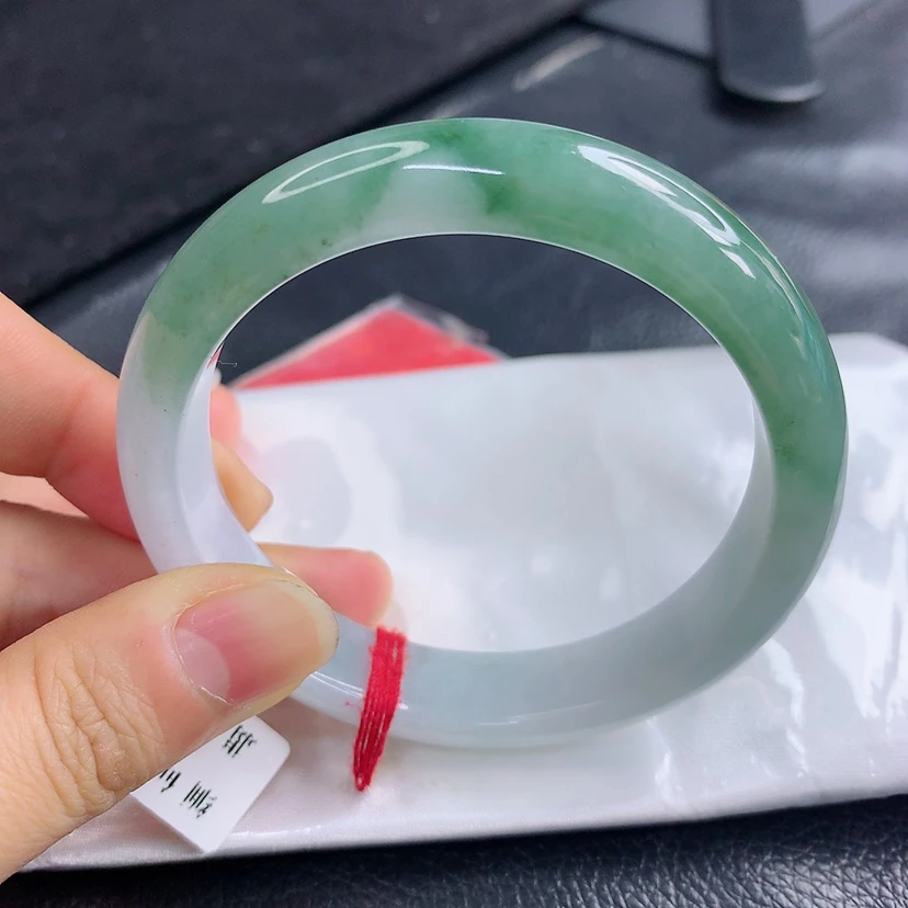 内径57.5mm缅甸天然翡翠A货冰胶半山水正圈手镯时尚百搭玉镯