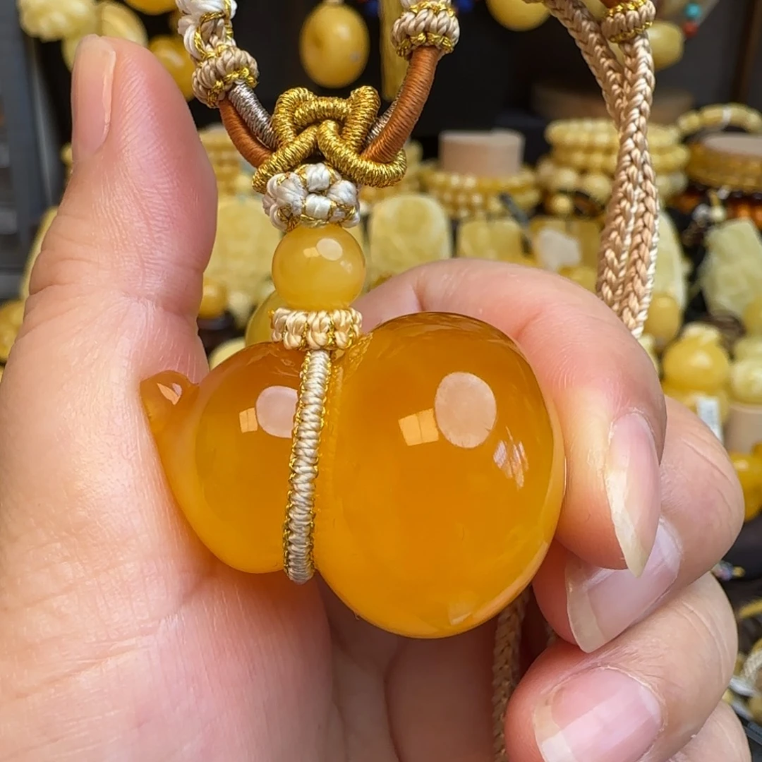 琥珀套链未镶嵌天然焦皮料蜜蜡葫芦吊坠