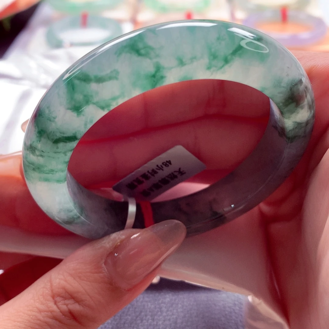 翡翠未镶嵌手镯师妹54.5起光水墨丹青必收款