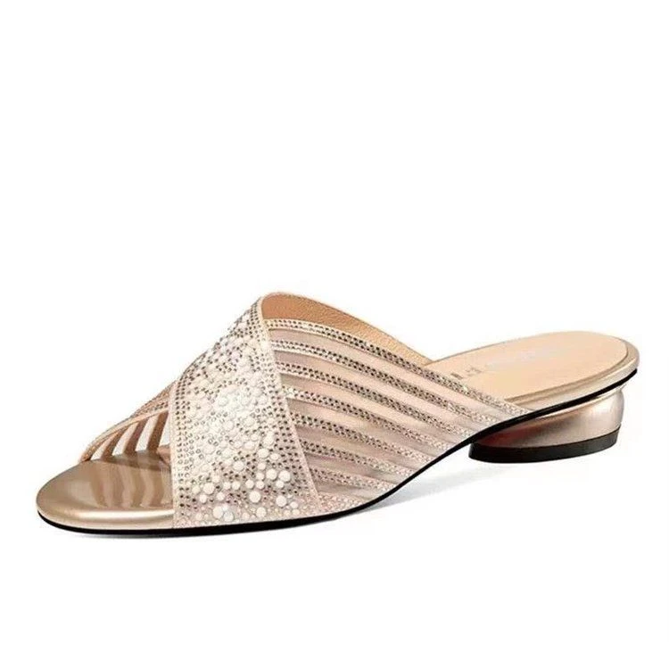 新款平底网纱水钻夏季女凉拖凉拖鞋鱼嘴一字拖2024夏