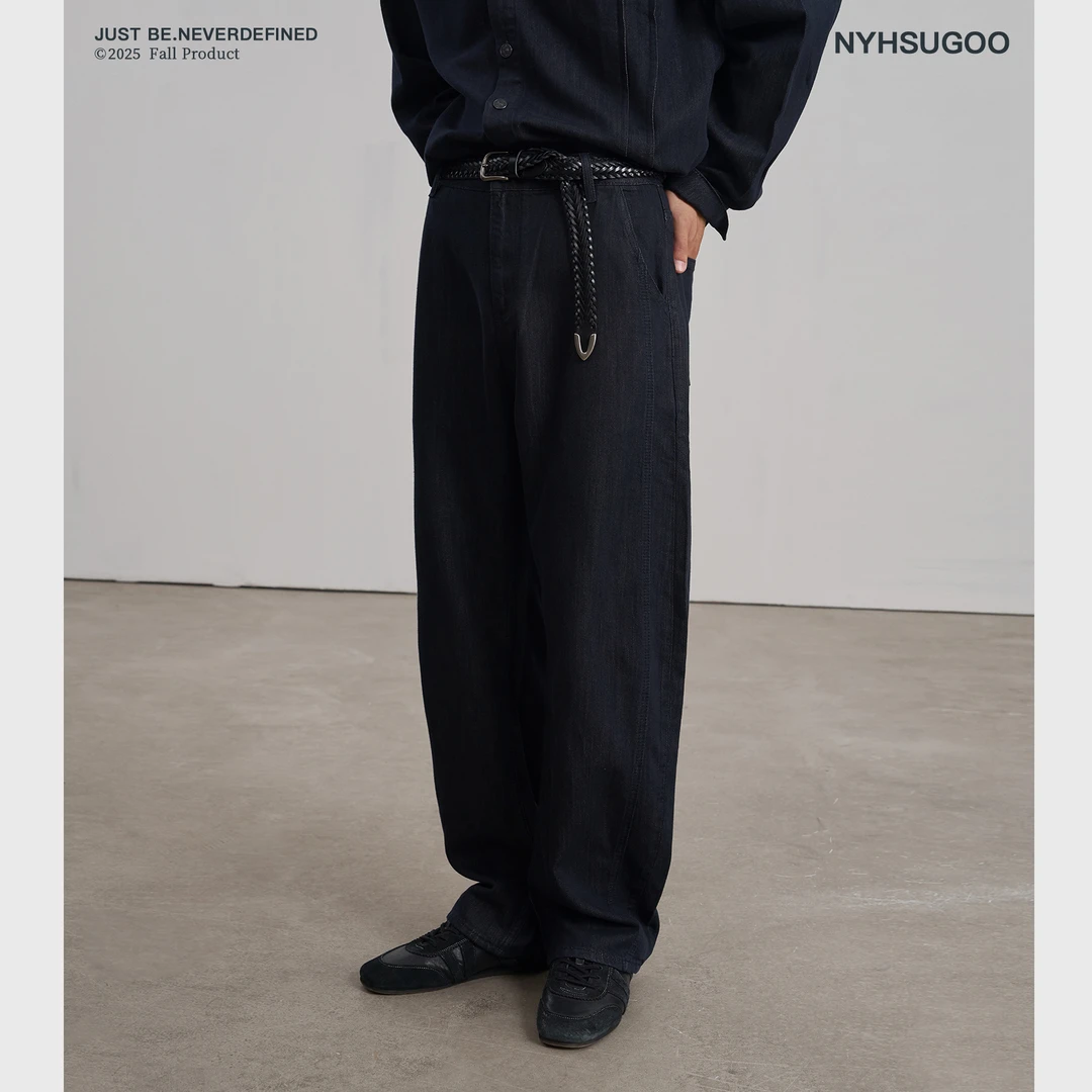 NYHSUGOO/南乙秋季莱赛尔面料复古微弯刀牛仔裤3805-1男士长裤