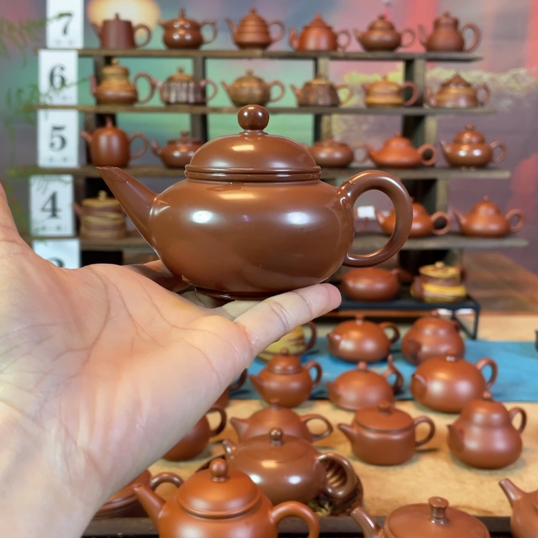 茶壶紫砂致*哥潮州手工手拉朱泥水磨水平壶