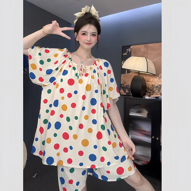 【五彩斑斓（短袖套装）】新款睡衣女夏国风款棉绸家居服套装