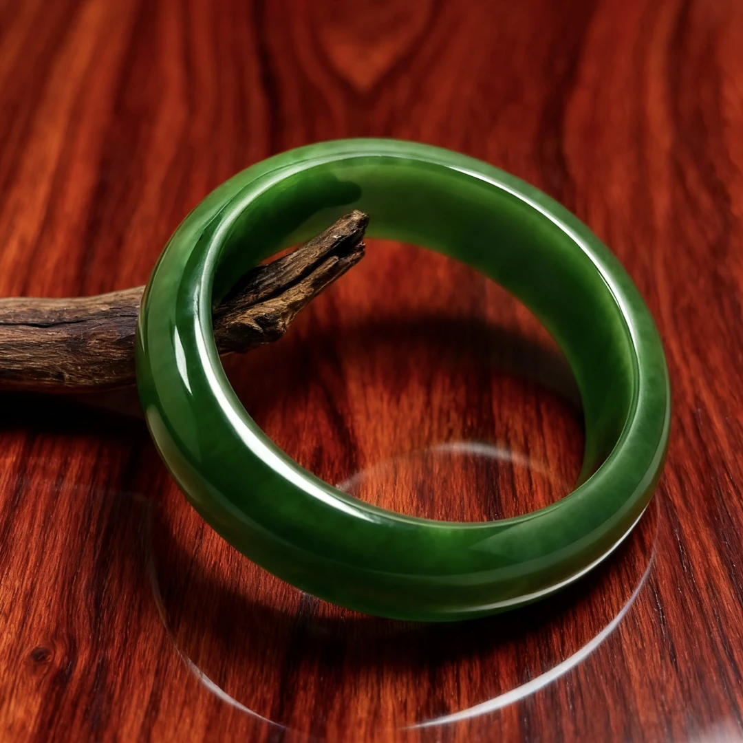 【碧玉尖商董三】和田玉碧玉俄七宽版手镯21mm*10mm（66.4口-10288）