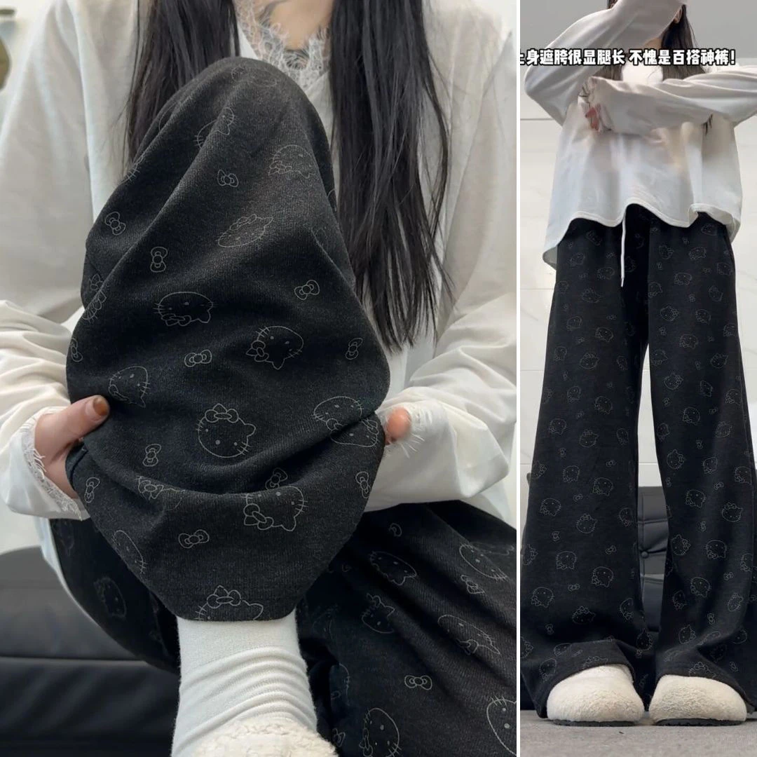 大码300斤显瘦印花糯米裤女春夏季小个子垂感高腰软糯休闲阔腿裤