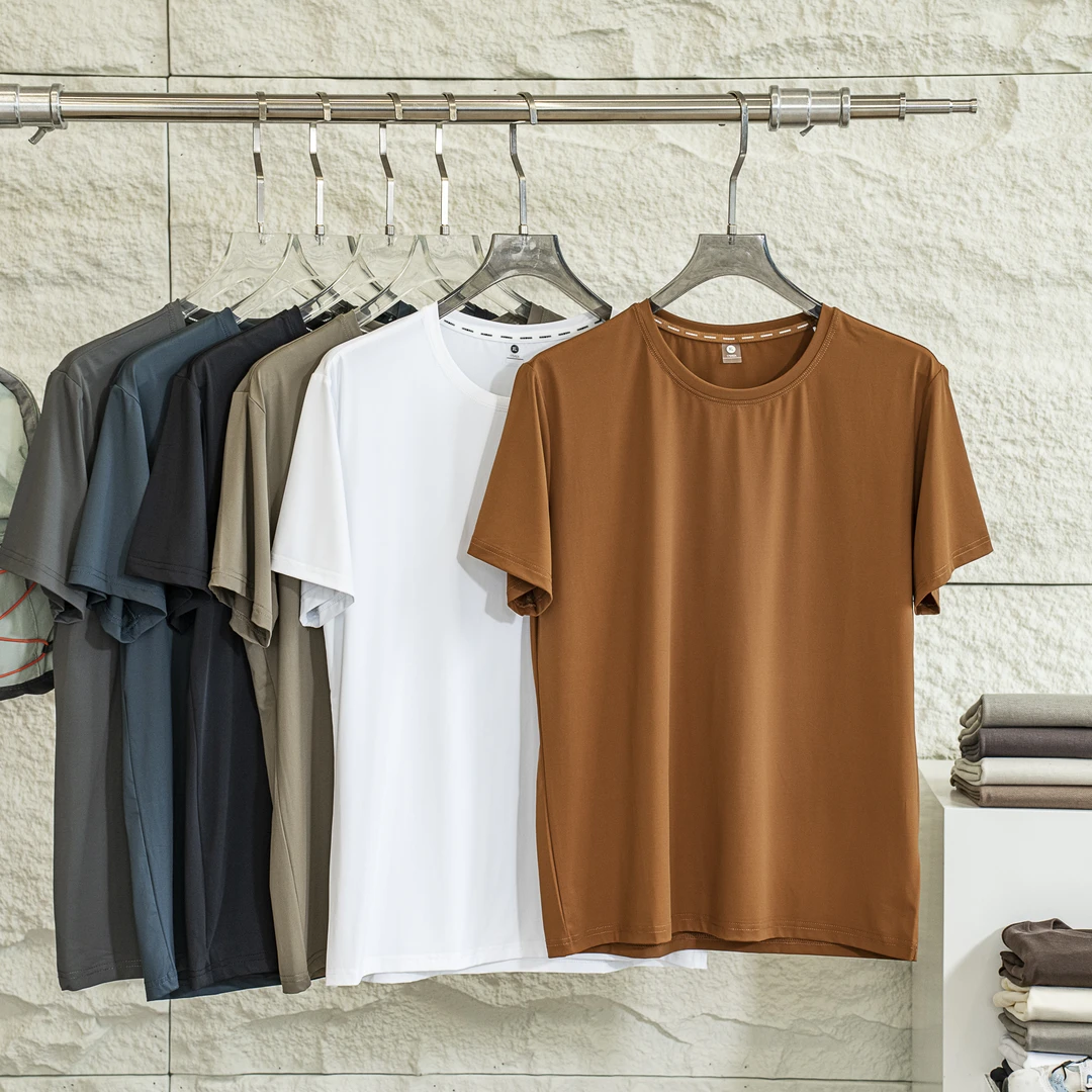 真的冰超柔顺滑牛仔丝冰感运动休闲高弹纯色百搭圆领短袖T恤半袖