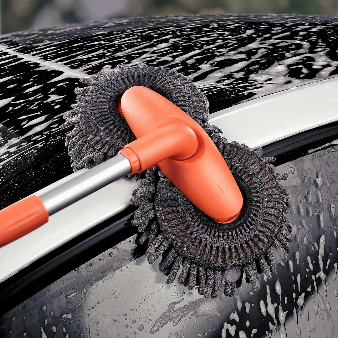 活力橙双头洗车拖把长柄可伸缩雪尼尔软毛刷车载好物汽车清洁工具