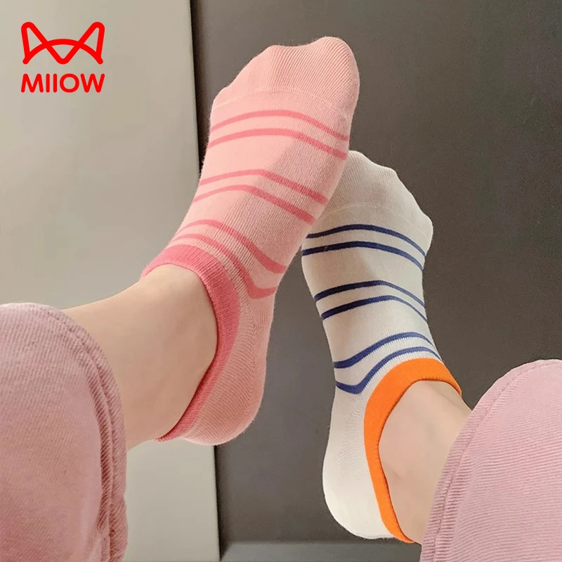 猫人袜子女短袜夏季薄款2025新款彩色多巴胺纯棉防滑脱不掉跟船袜