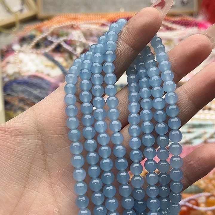 玛瑙/玉髓珠宝半成品未镶嵌一条6mm左右海蓝宝