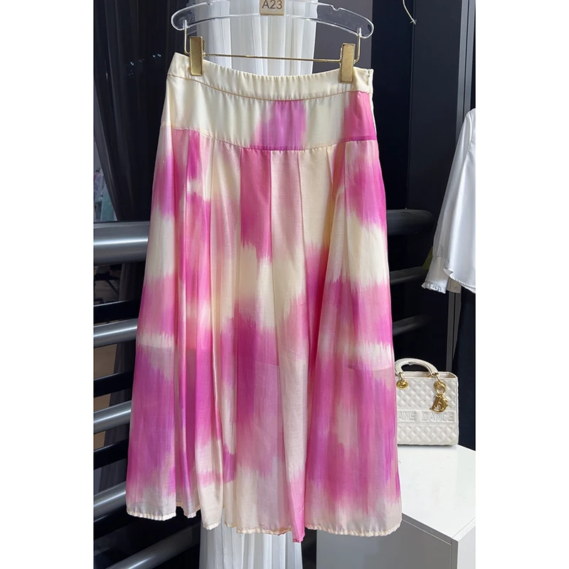 【孤品扎染玫红半身裙】显瘦高腰时尚百搭夏季不规则渐变色长款