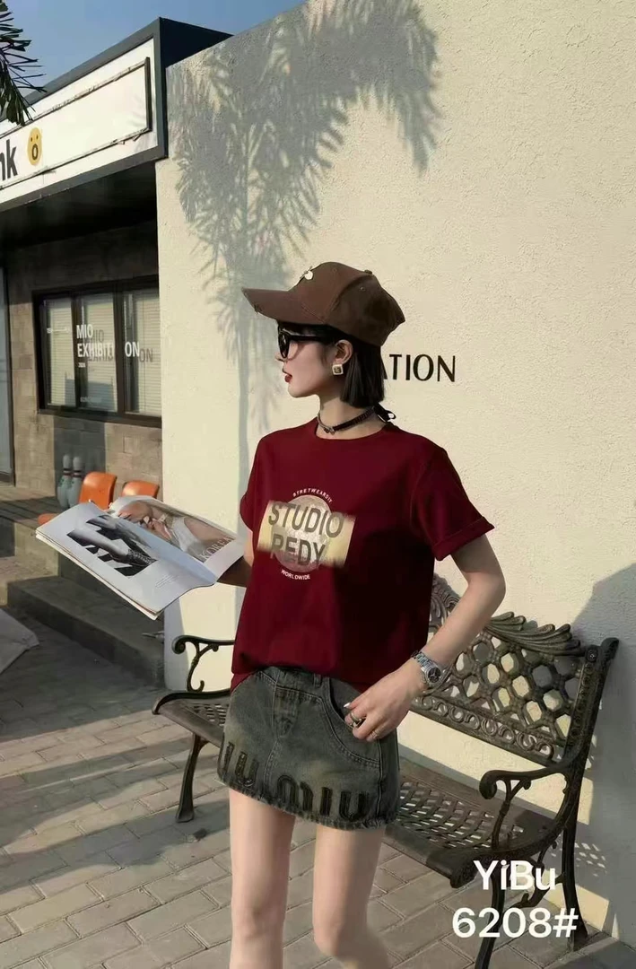 常规字母不褪色短袖圆领短款T恤百搭牛仔宽松