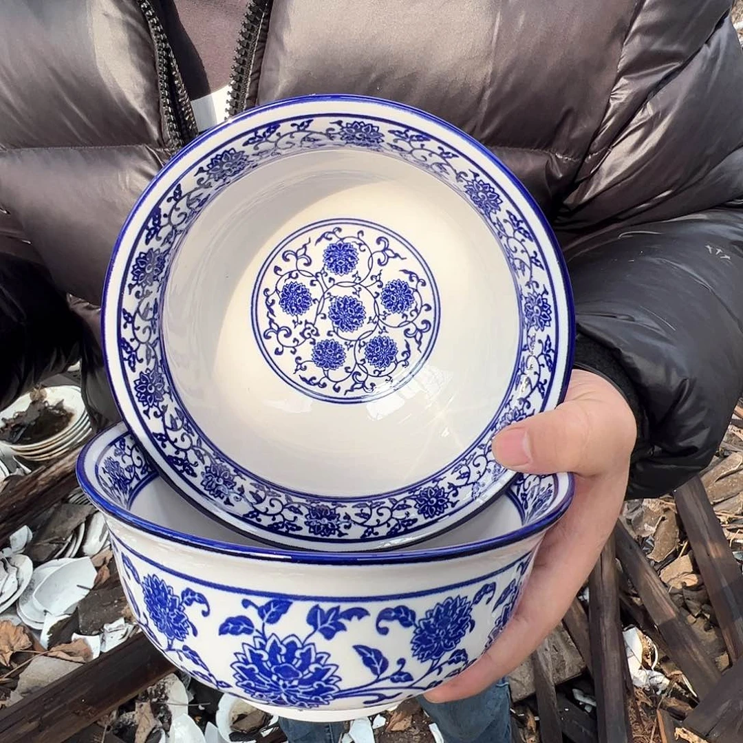 瓷景德镇高温陶瓷老白胎青花面碗2个